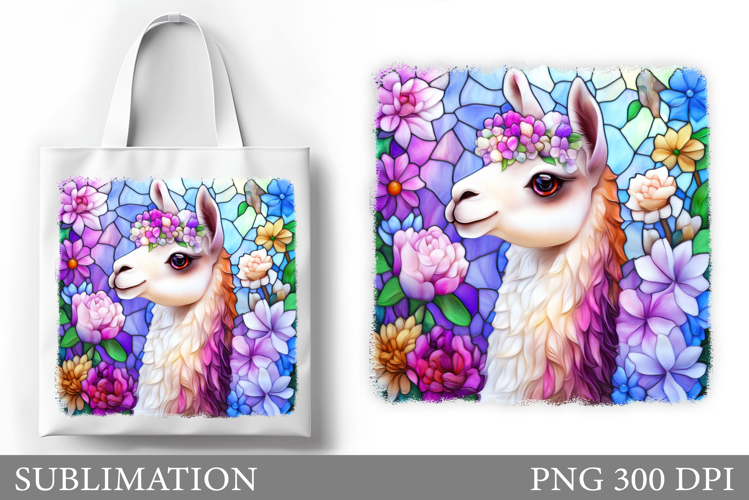 Cute Lama Tote Bag Sublimation. Lama Flowers Sublimation