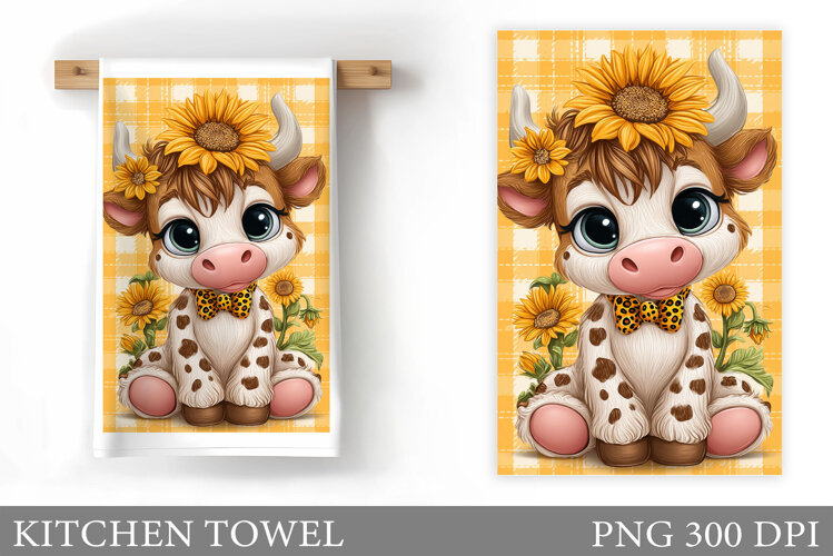 Cute Cow Kitchen Towel. Cow Summer Kitchen Towel Design example image 1