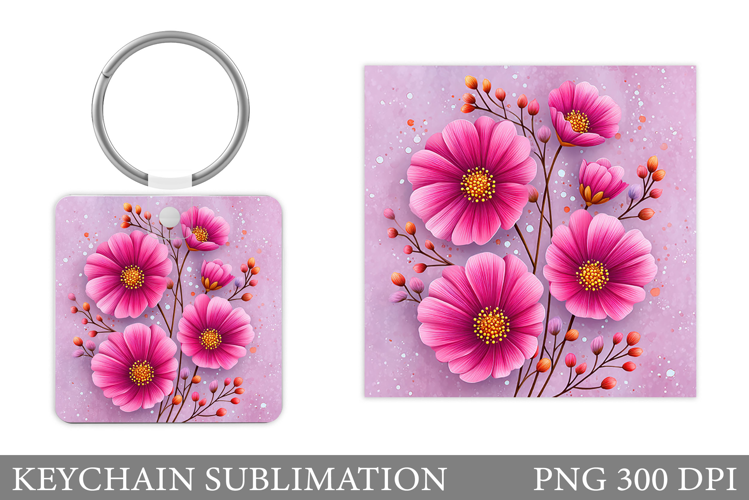 Flowers Keychain Sublimation. Floral Keychain Design