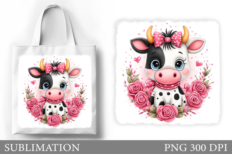 Cute Cow Tote Bag Sublimation. Cow Flowers Sublimation
