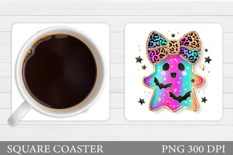 Cute Ghost Coaster Design. Cute Halloween Sublimation