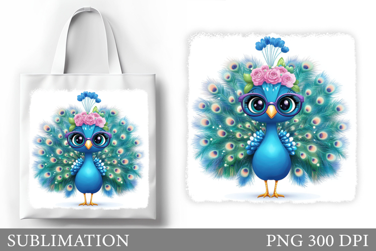 Cute Peacock Tote Bag Design. Cute Peacock Sublimation