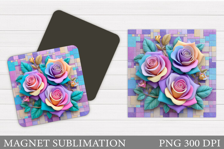 Roses Magnet Sublimation. Flowers Magnet Design example image 1
