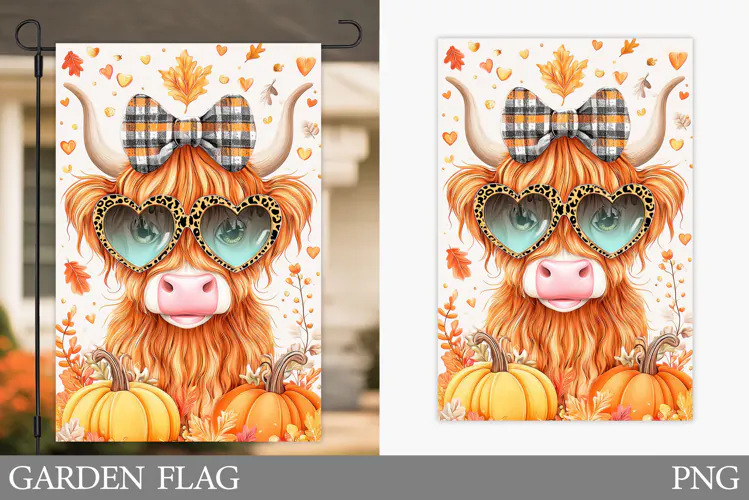 Fall Cow Garden Flag Design. Fall Garden Flag Sublimation