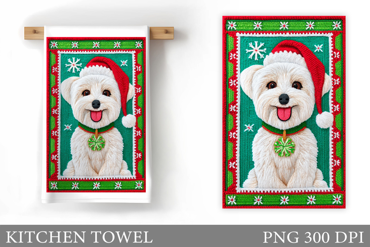 Cute Dog Kitchen Towel. Christmas Dog Kitchen Towel Design