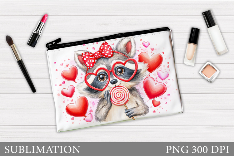 Valentines Raccoon Cosmetics Bag. Valentines Makeup Bag