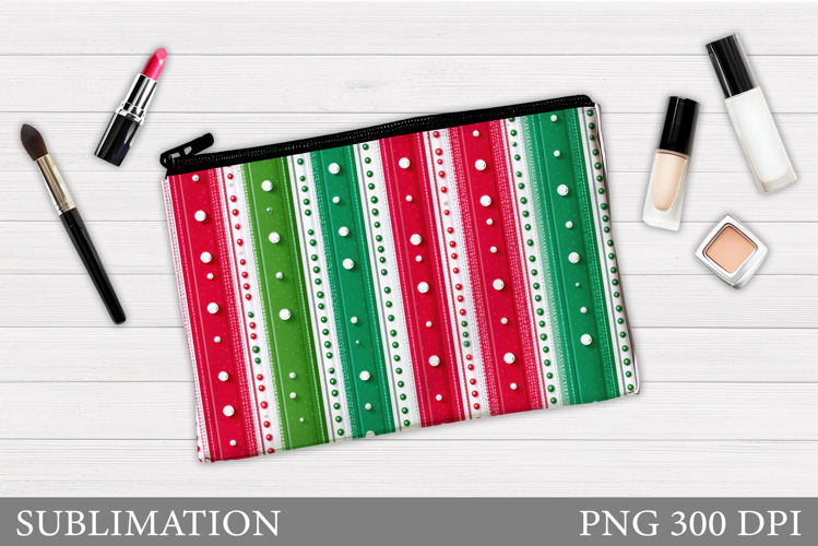 Christmas Cosmetics Bag. Christmas Stripes Makeup Bag Design