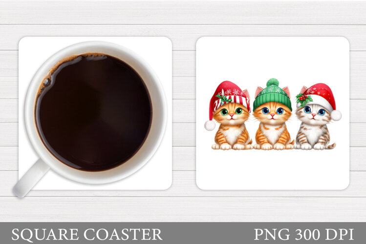 Christmas Cat Coaster Design. Christmas Coaster Sublimation example image 1