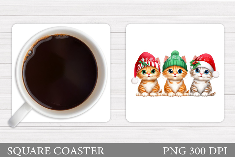 Christmas Cat Coaster Design. Christmas Coaster Sublimation
