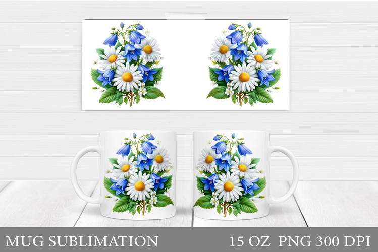 Wildflowers Mug Sublimation. Flowers Mug Wrap Design