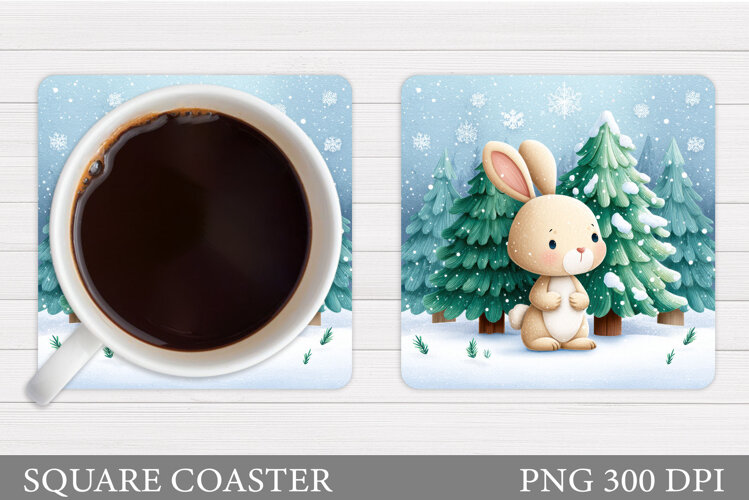 Christmas Bunny Coaster. Cute Bunny Coaster Sublimation example image 1