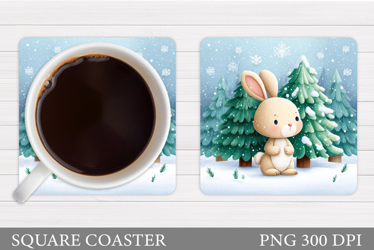 Christmas Bunny Coaster. Cute Bunny Coaster Sublimation