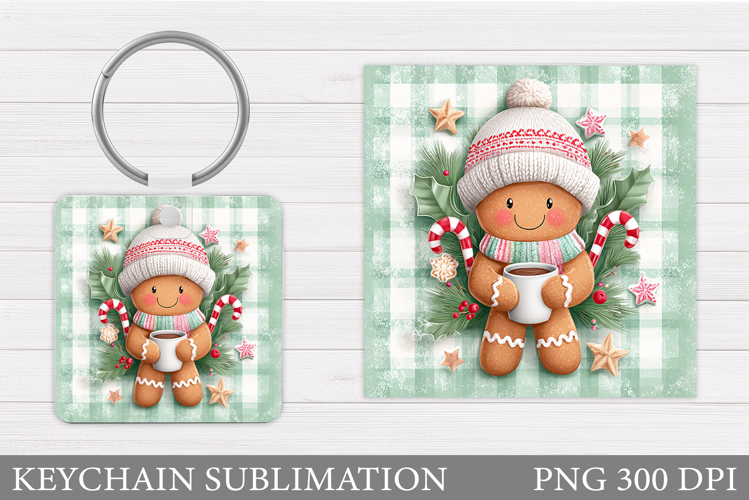 Cute Gingerbread Keychain. Christmas Keychain Sublimation