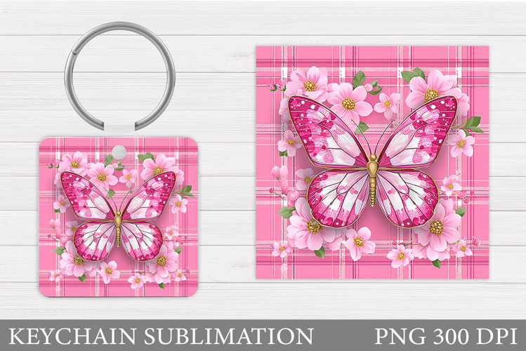 Butterfly Flowers Keychain. Butterfly Keychain Sublimation