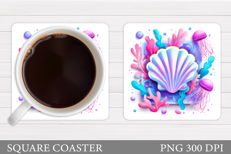 Jellyfish Coaster Sublimation. Seashell Coaster Design