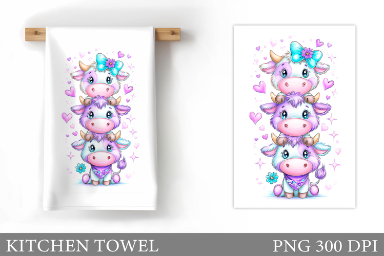 Cute Cows Kitchen Towel Design. Funny Cows Sublimation