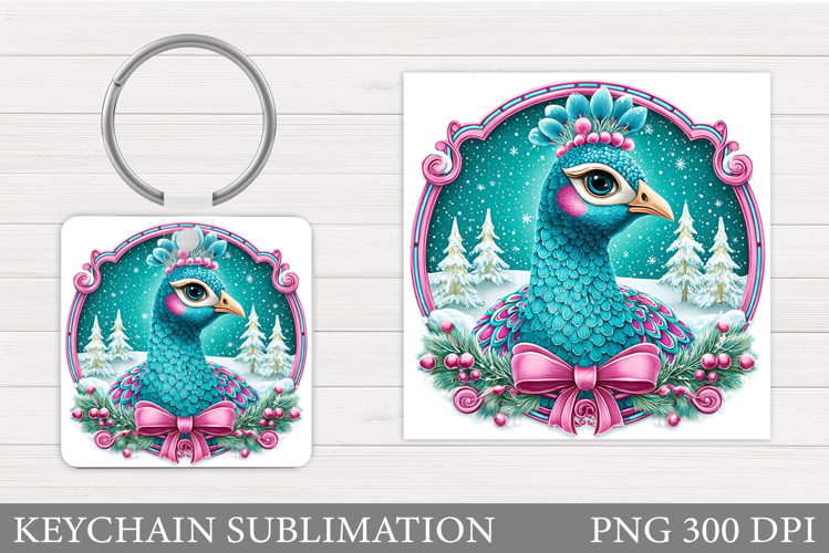 Christmas Peacock Keychain. Christmas Keychain Sublimation