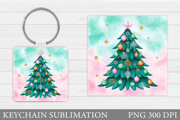 Christmas Tree Keychain. Christmas Round Keychain Design