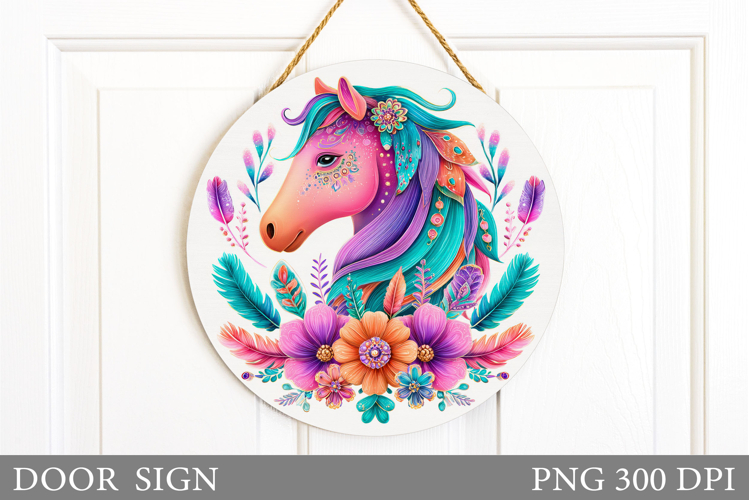 Horse Door Sign Sublimation. Horse Flowers Door Sign Design
