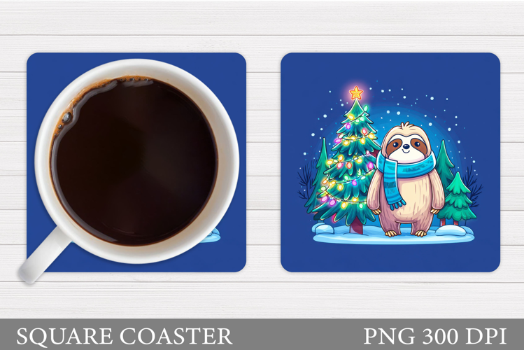 Christmas Sloth Coaster. Cute Sloth Coaster Sublimation