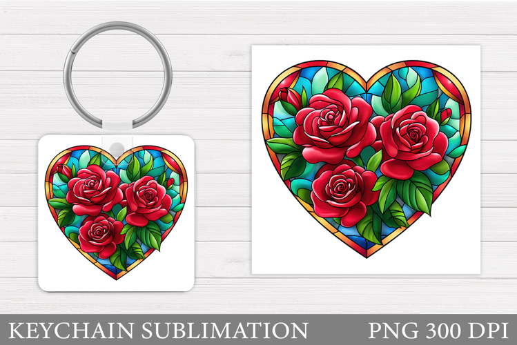 Floral Heart Keychain Sublimation. Valentine Keychain Design
