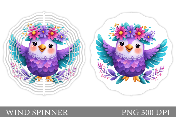 Cute Bird Wind Spinner Design. Bird Flowers Wind Spinner
