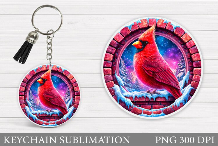 Cardinal Keychain Sublimation. Winter Bird Keychain Design example image 1