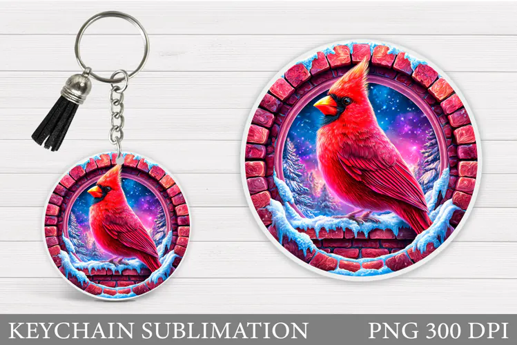 Cardinal Keychain Sublimation. Winter Bird Keychain Design