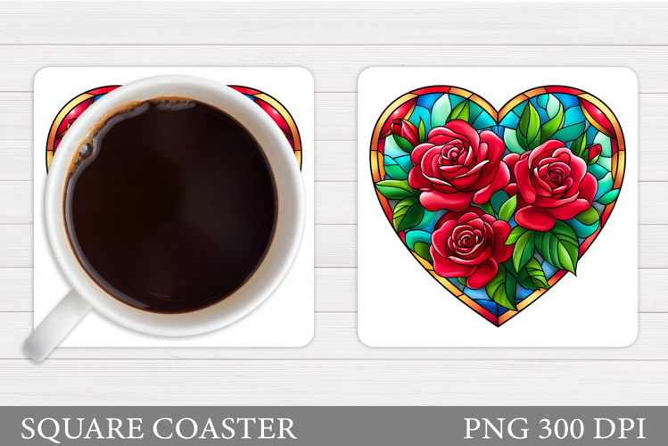 Floral Heart Coaster Sublimation. Valentine Coaster Design