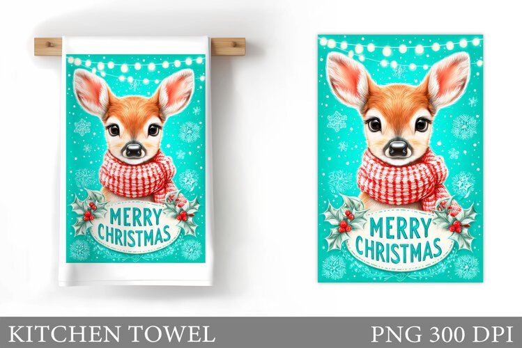 Christmas Deer Kitchen Towel. Christmas Kitchen Towel Design example image 1