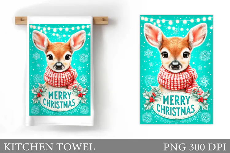 Christmas Deer Kitchen Towel. Christmas Kitchen Towel Design