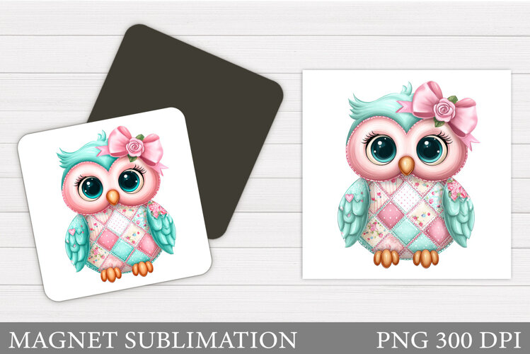 Patchwork Owl Magnet Design. Cute Owl Magnet Sublimation example image 1