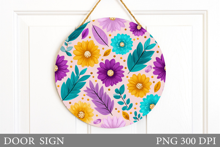 Flowers Door Sign Design. Floral Door Sign Sublimation example image 1