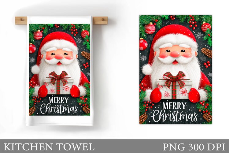 Santa Claus Kitchen Towel Design. Christmas Kitchen Towel example image 1