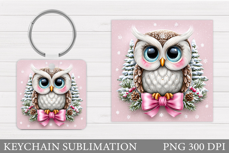 Christmas Owl Keychain. Christmas Keychain Sublimation