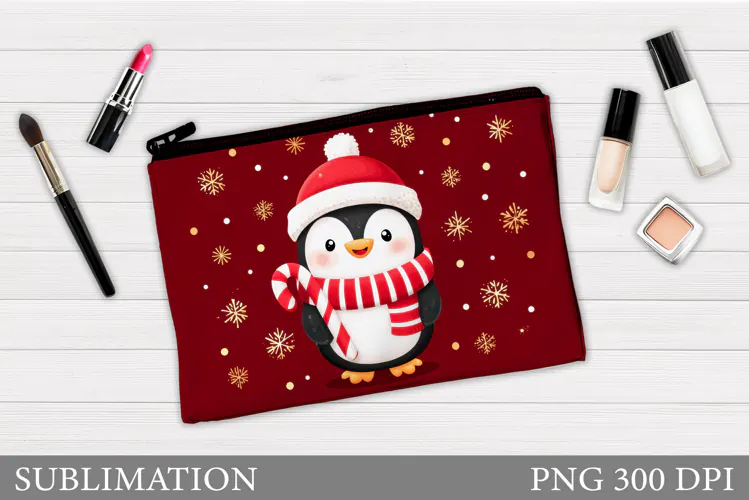 Penguin Cosmetics Bag. Christmas Makeup Bag Design