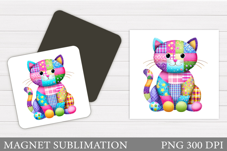 Patchwork Cat Magnet Design. Cute Cat Magnet Sublimation