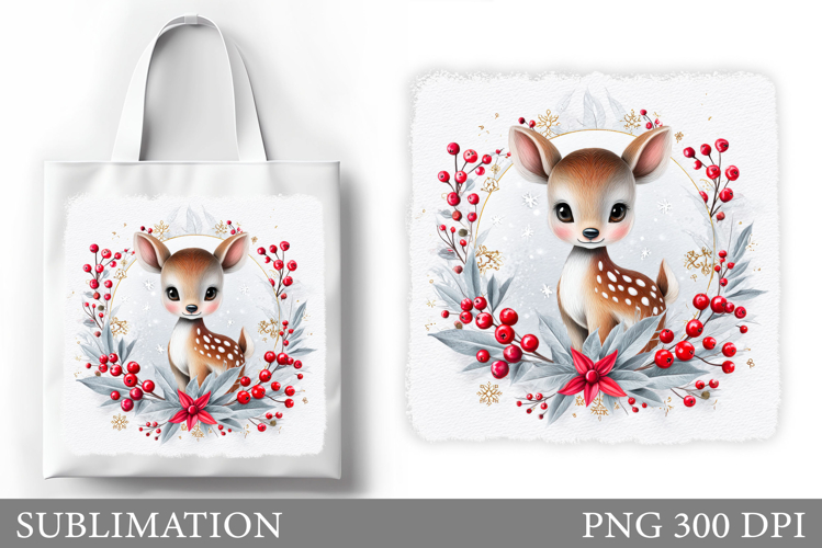 Christmas Deer Tote Bag. Christmas Tote Bag Sublimation