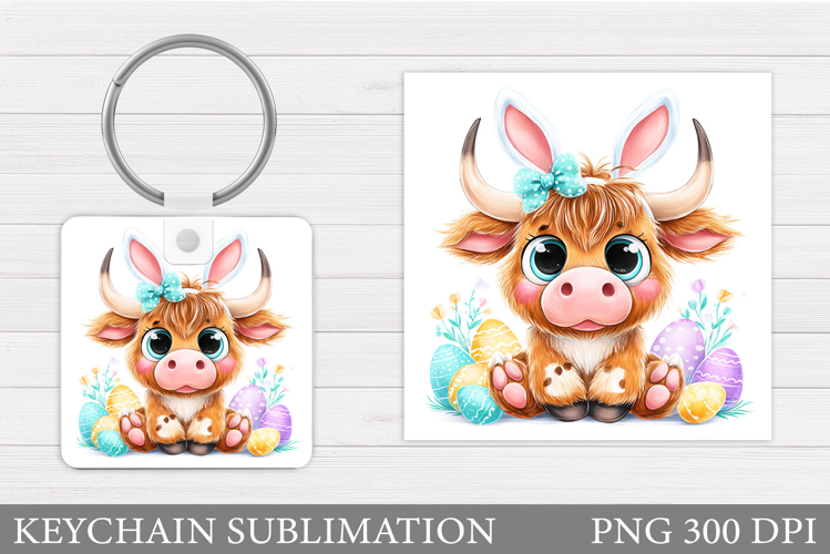 Easter Cow Keychain Sublimation. Easter Keychain Design