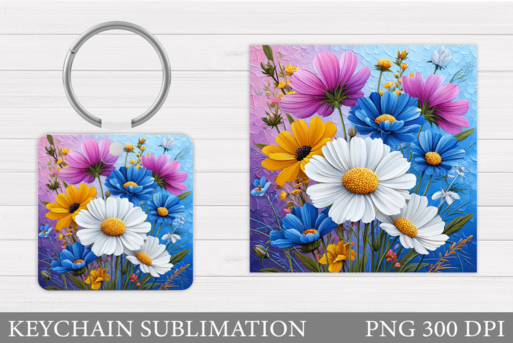 Wildflowers Keychain Design. Flowers Keychain Sublimation