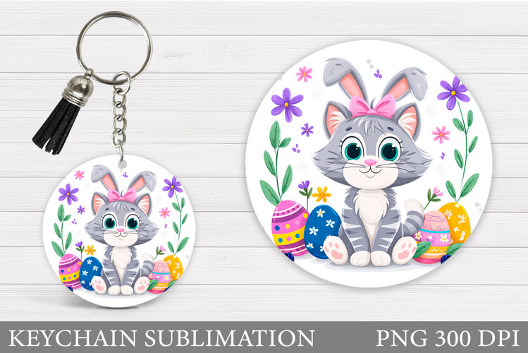 Easter Cat Keychain Design. Easter Keychain Sublimation example image 1