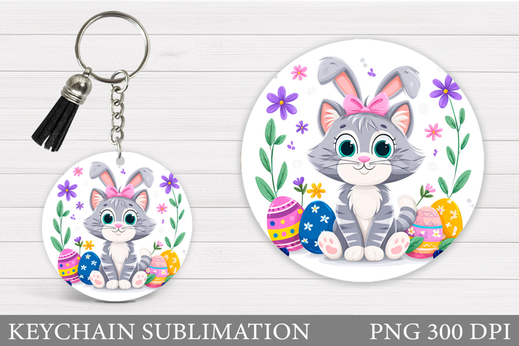 Easter Cat Keychain Design. Easter Keychain Sublimation