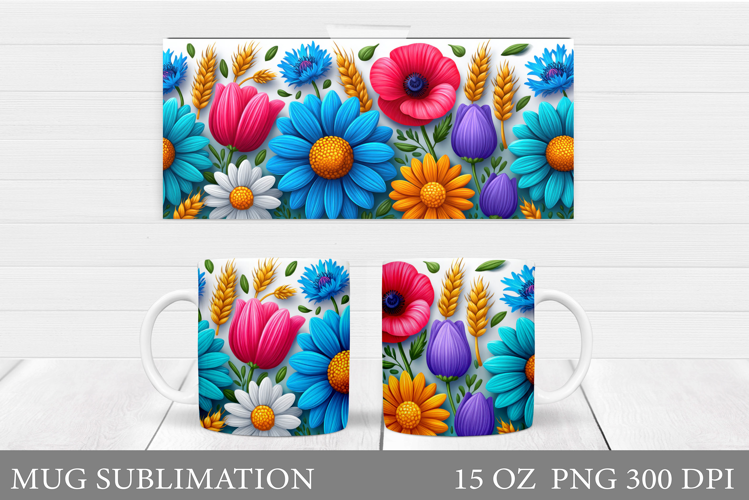 Flowers Mug Sublimation. Floral Mug Wrap Design