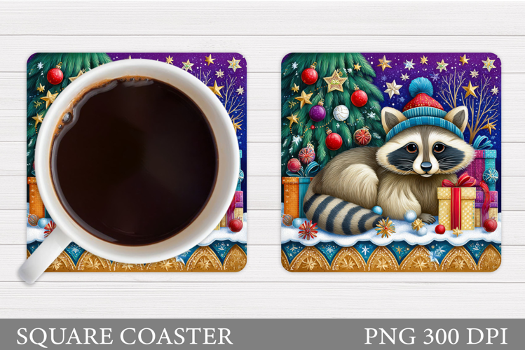Christmas Raccoon Coaster. Christmas Coaster Sublimation