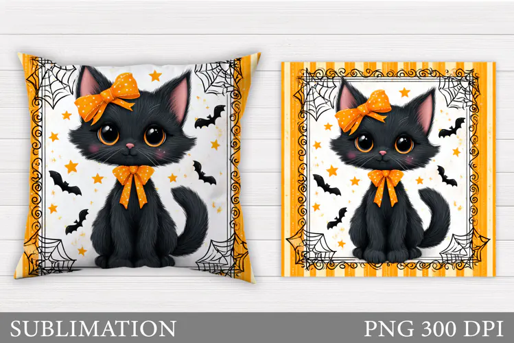 Halloween Black Cat Pillow/ Cute Halloween Sublimation