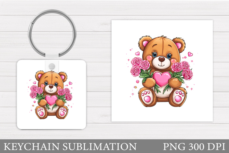Valentines Bear Keychain. Valentines Keychain Sublimation