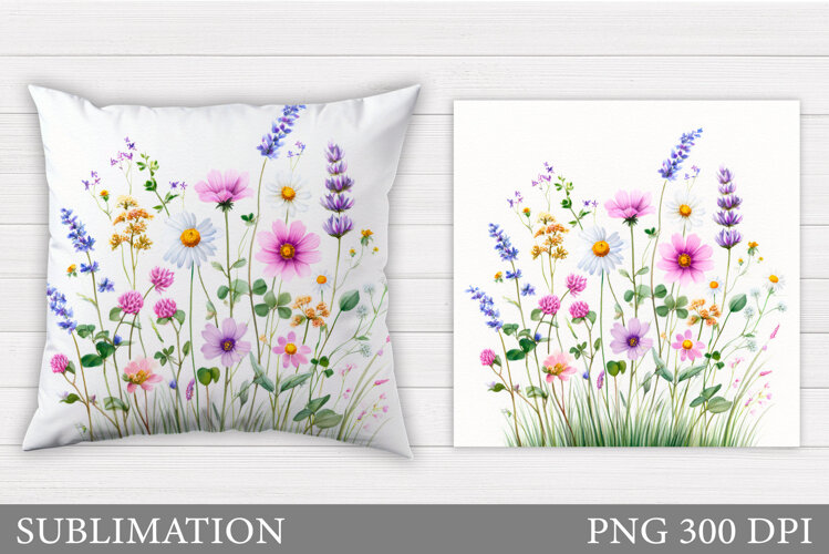 Wildflowers Pillow Sublimation. Flowers Pillow Design example image 1