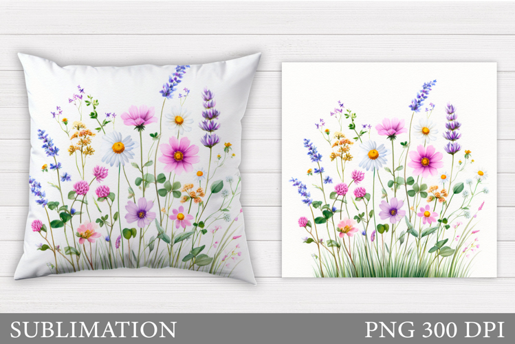 Wildflowers Pillow Sublimation. Flowers Pillow Design