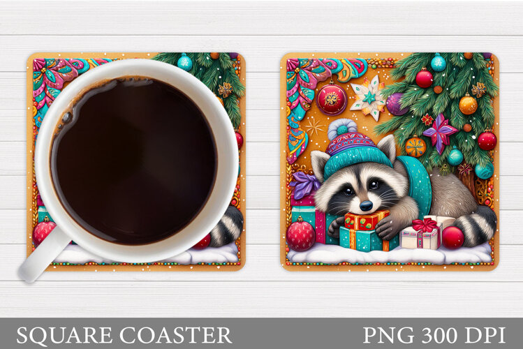 Christmas Raccoon Coaster. Christmas Coaster Sublimation example image 1