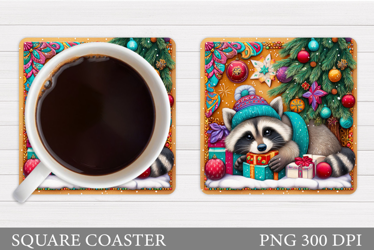 Christmas Raccoon Coaster. Christmas Coaster Sublimation